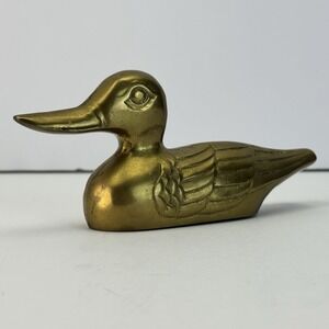 Vintage Solid Brass Duck Figurine/ Desk Paperweight Decor